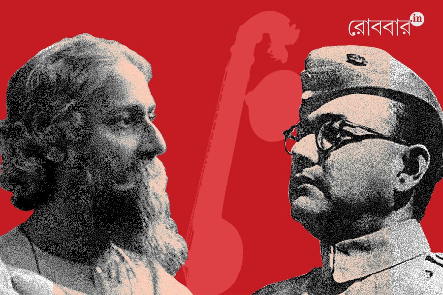 an article about contradiction between Netaji Subhas Chandra Bose and Rabindranath Tagore on saraswati puja। Robbar