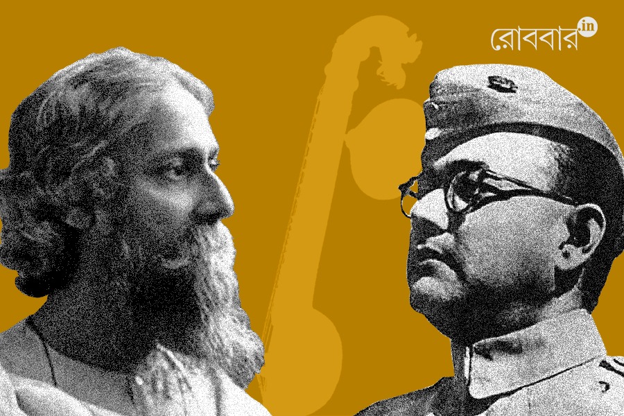 an article about contradiction between Netaji Subhas Chandra Bose and Rabindranath Tagore on saraswati puja। Robbar