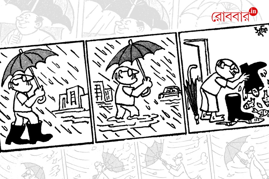 An article on rain as a topic in Bengali cartoon and comic strips by Shyamantak Chattopadhyay