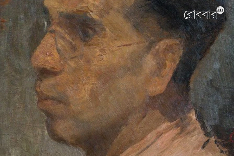 Painter Atul Bose and his portrait painting by Swati Bhattacharjee
